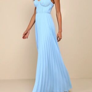 Lulu's Light Blue Pleated Maxi Dress